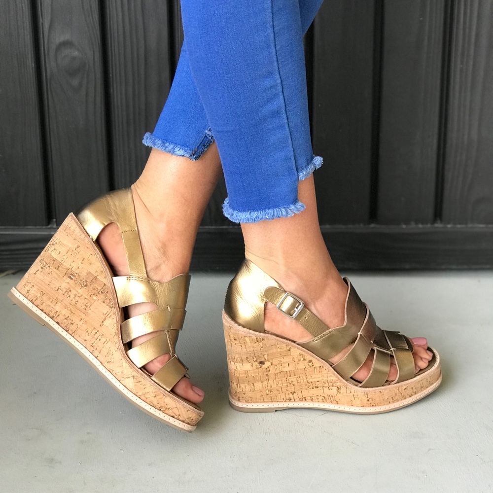 Bronze Chic Strappy Genuine Leather Caged Wedges